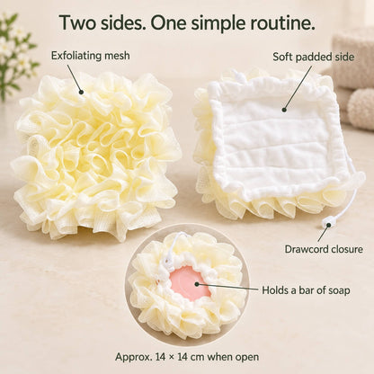 Exfoliating Shower Ball with Built-In Soap Dispenser – 2-in-1 Loofah Body Scrubber
